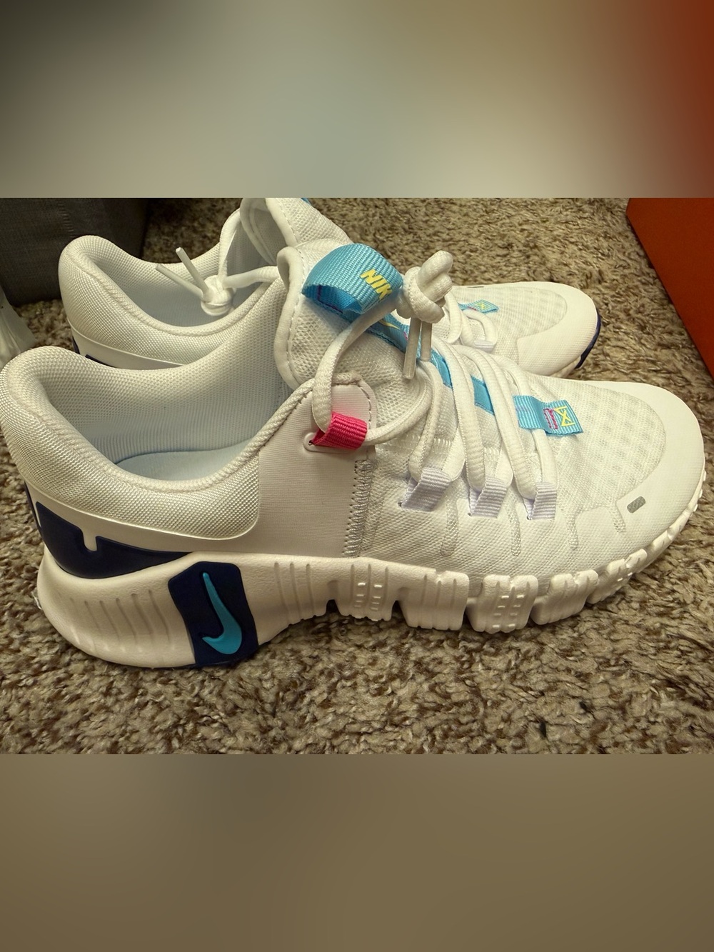 Nike Kids White Sneakers with Blue & Pink Accents